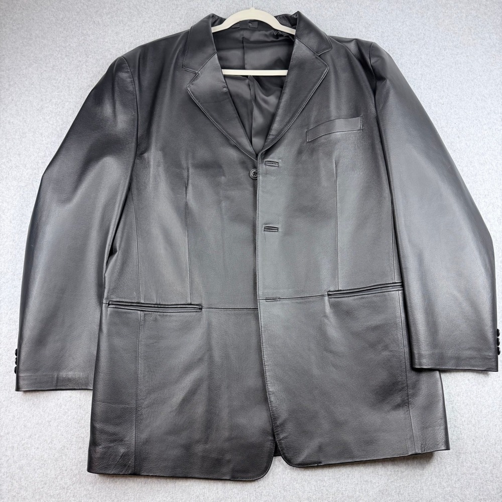J. Ferrar Mens Black Genuine Leather Blazer Jacket Size Large Tall LT 3-Button